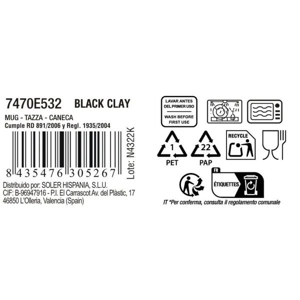 Чашка La Mediterránea Black clay (36 Vienības)