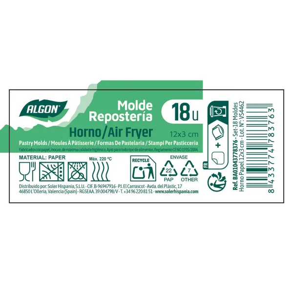 Orkaitė forma Algon 12 x 3 cm (18 Dalys) (24 vnt.)