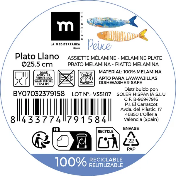Плоская тарелка La Mediterránea Peixe 25,5 cm (24 штук)