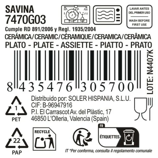 Flat Plate La Mediterránea Savina ø 21 x 3 cm (12 Units)