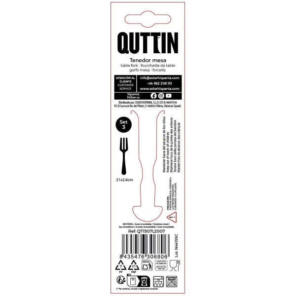 Šakučių rinkinys Quttin LOUVRE Sidabras 2 mm 21 x 2,4 cm 3 Dalys (12 vnt.)