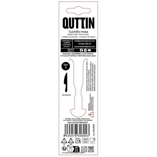 Столовый нож Quttin MOMA 22,5 x 2 cm 2 Предметы (12 штук)
