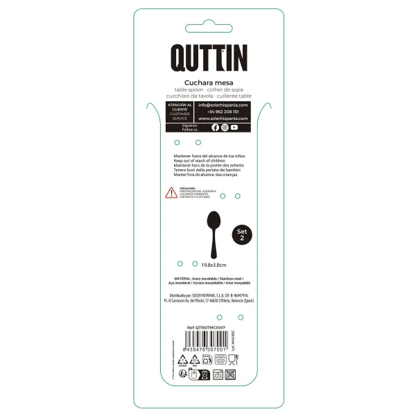 Pöytälusikka Quttin MOMA Musta 19,8 x 3,8 cm 2 Kappaletta (12 osaa)