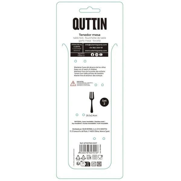 Fork Set Quttin MOMA Black 20,5 x 2,4 cm 2 Pieces (12 Units)