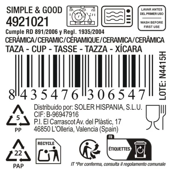 Tea and coffee cup La Mediterránea Simple&good 180 ml (24 Units)