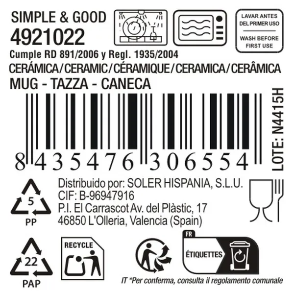 Mug La Mediterránea Simple&good 320 ml (16 Units)