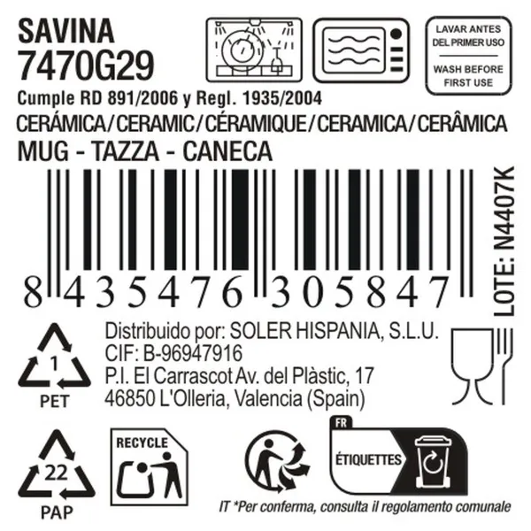 Mug La Mediterránea Savina 420 ml (18 Units)