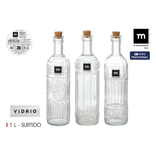 Стеклянная бутылка La Mediterránea Прозрачный Kорка Cтекло 1 L (12 штук)
