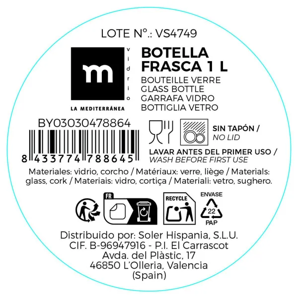 Стеклянная бутылка La Mediterránea Kорка Cтекло 1 L (12 штук)