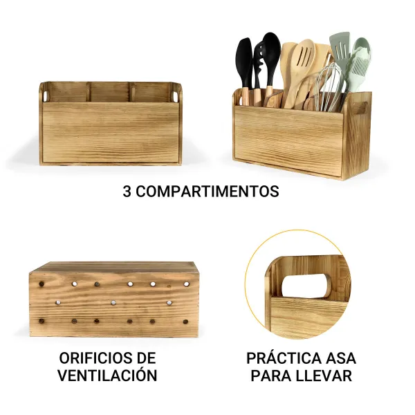 Pot for Kitchen Utensils My Bar Wood 30 x 11,2 x 17 cm (6 Units)
