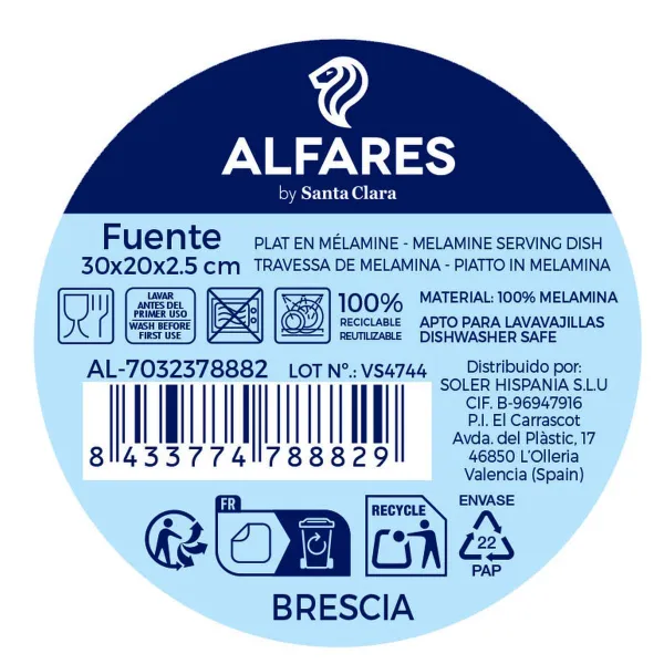 Pasniegšanas Plate Alfares BRESCIA 30 x 20 x 2,5 cm (12 gb.)