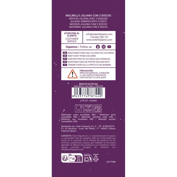 Käsikäyttöinen Vihannessilppuri Quttin Harmaa Ruostumaton teräs 31 x 25,7 x 23 cm (6 osaa)