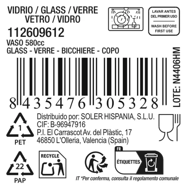 Стакан La Mediterránea Cares Прозрачный Cтекло 580 ml (36 штук)