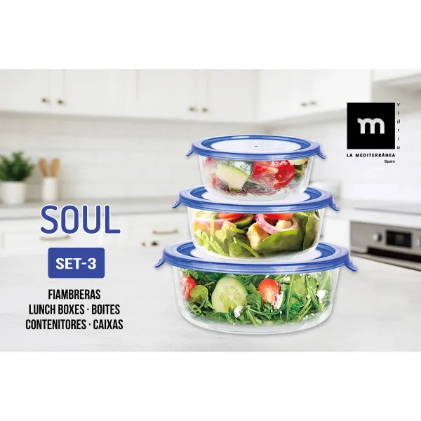 Pusdienu kastīšu komplekts La Mediterránea Soul Zils Caurspīdīgs 3 Daudzums (8 gb.)