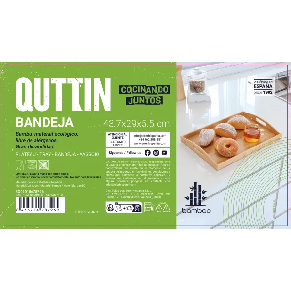 Поднос Quttin Коричневый Бамбук 43,7 x 29 x 5,5 cm (8 штук)
