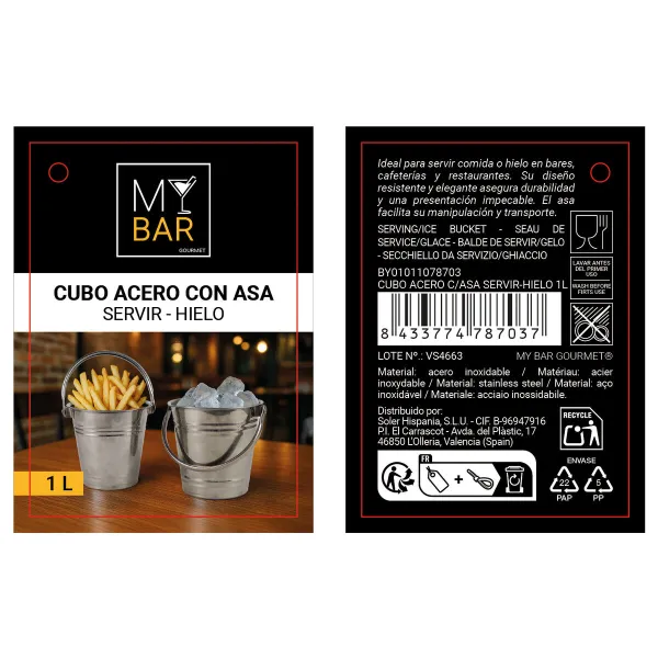 Ice Bucket My Bar Steel 1 L 12,8 x 12,4 cm (12 Units)