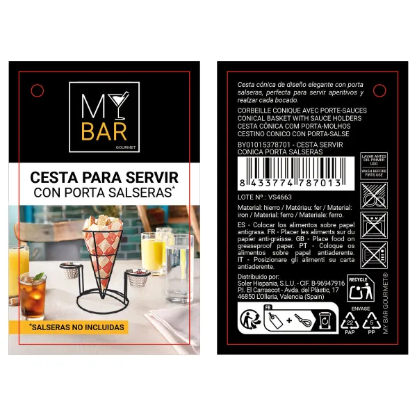 Basket for Presenting Aperitifs My Bar Black Iron 23 x 13 x 18,5 cm (12 Units)