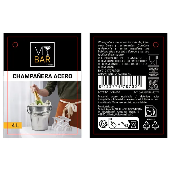 Ledo kibirėlis My Bar Plienas 4 L 20 x 20 cm (6 vnt.)