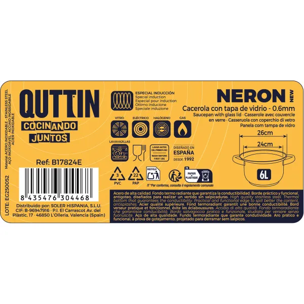 Puodas su dangčiu Quttin New neron Sidabras Ø 24 cm 6 L Nerūdijantis plienas (4 vnt.)