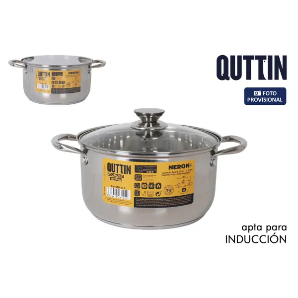 Casserole with lid Quttin New neron Silver Ø 24 cm 6 L Stainless steel (4 Units)