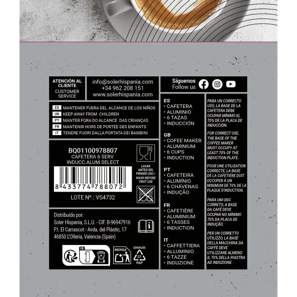 Italian Coffee Pot Quttin Aluminium 0,3 L (6 Units)