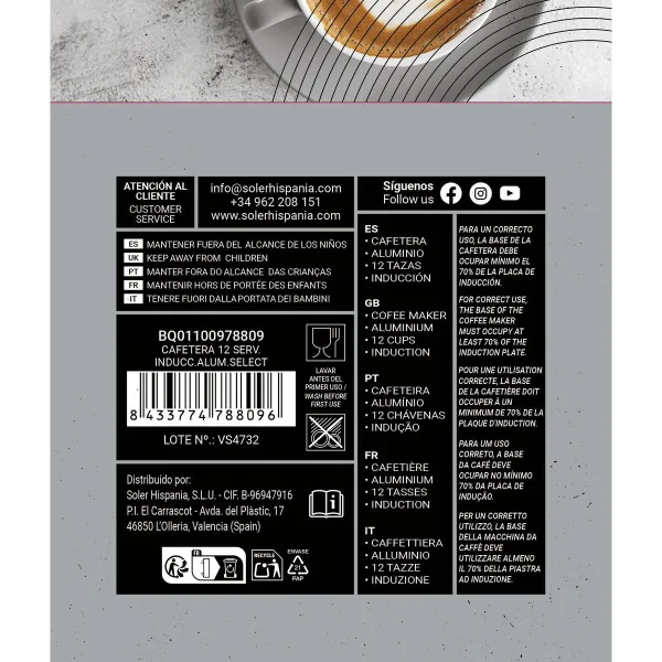 Italian Coffee Pot Quttin Aluminium 0,6 L (6 Units)