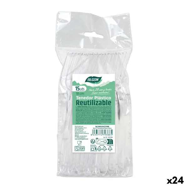 Atkārtoti lietojamu dakšu komplekts Algon Caurspīdīgs 18 cm 15 Daudzums (24 gb.)
