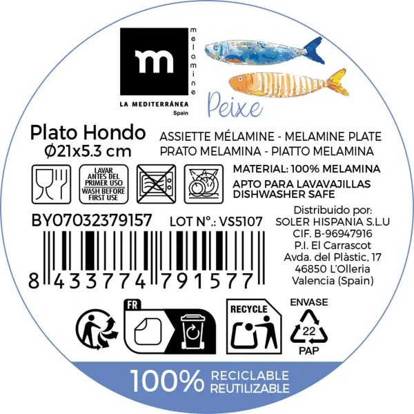 Deep Plate Alfares PEIXE 21 x 5,3 cm (24 Units)