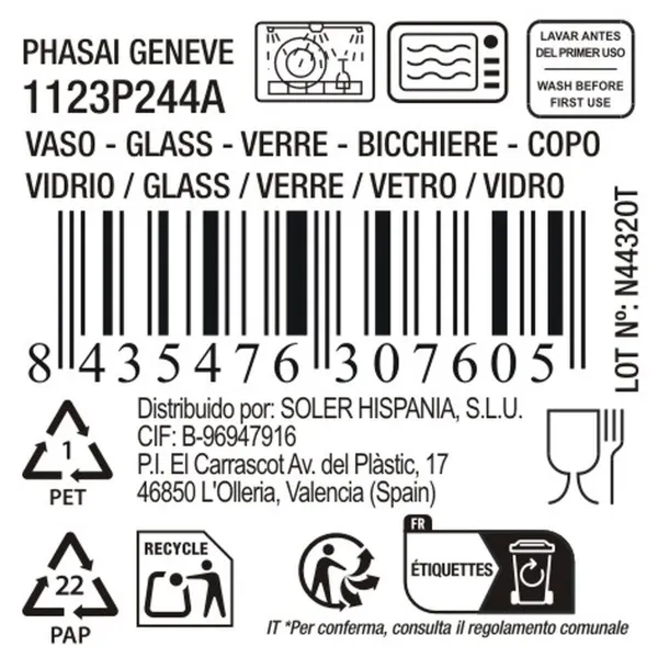 Стакан La Mediterránea Phasai geneve Прозрачный Cтекло 460 ml (24 штук)