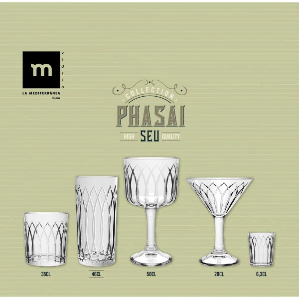 Lasi La Mediterránea Phasai seu Läpinäkyvä Lasi 460 ml (24 osaa)
