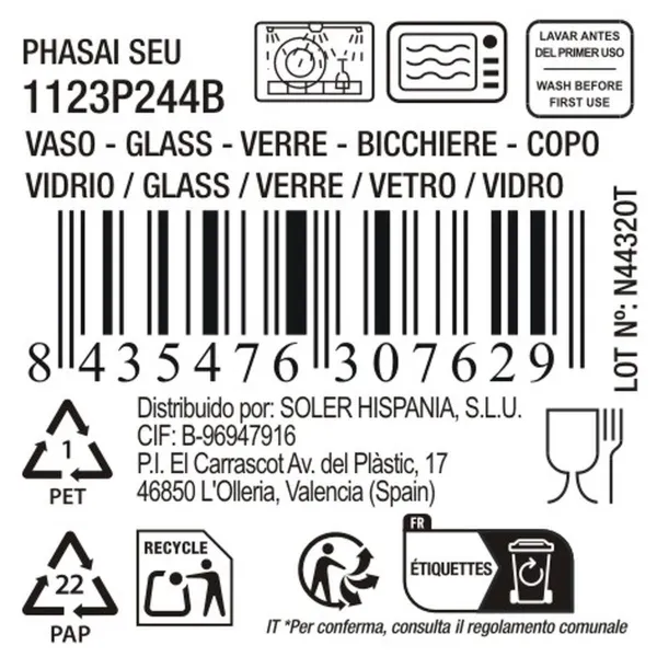 Стакан La Mediterránea Phasai seu Прозрачный Cтекло 460 ml (24 штук)
