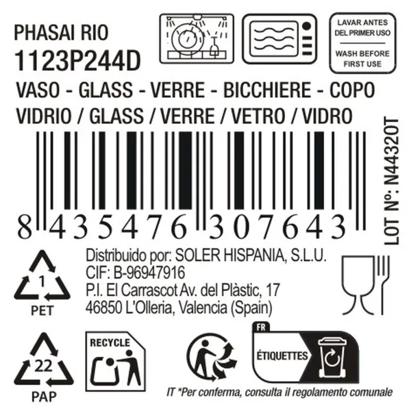 Стакан La Mediterránea Phasai rio Прозрачный Cтекло 460 ml (24 штук)