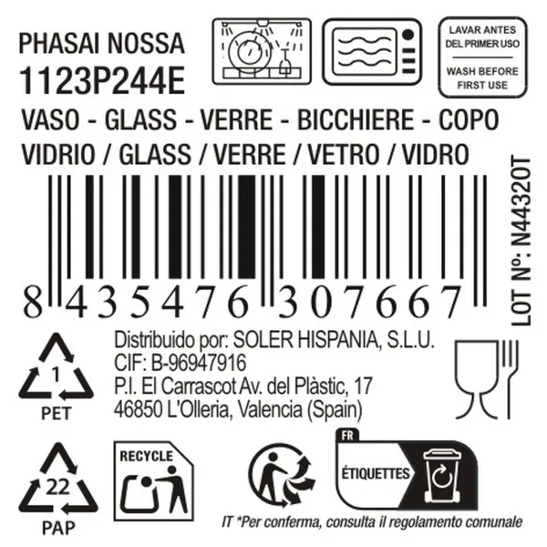 Стакан La Mediterránea Phasai nossa Прозрачный Cтекло 460 ml (24 штук)