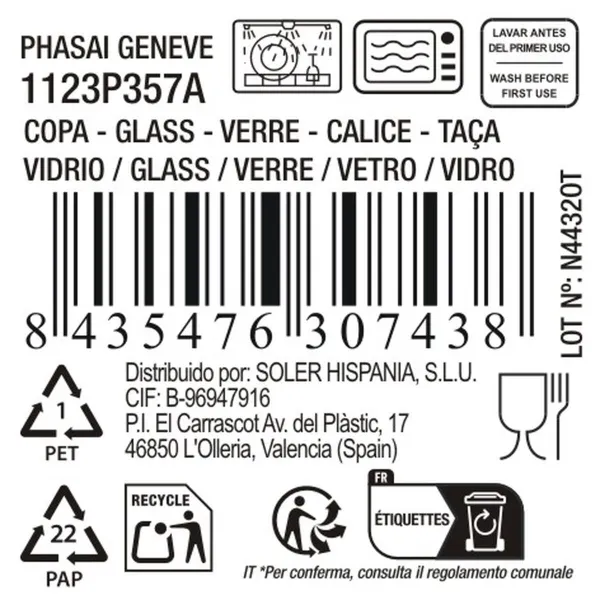 Wineglass La Mediterránea Phasai geneve Transparent Glass 500 ml (24 Units)
