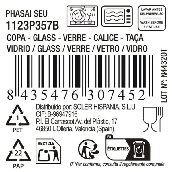 Стакан La Mediterránea Phasai seu Прозрачный Cтекло 500 ml (24 штук)
