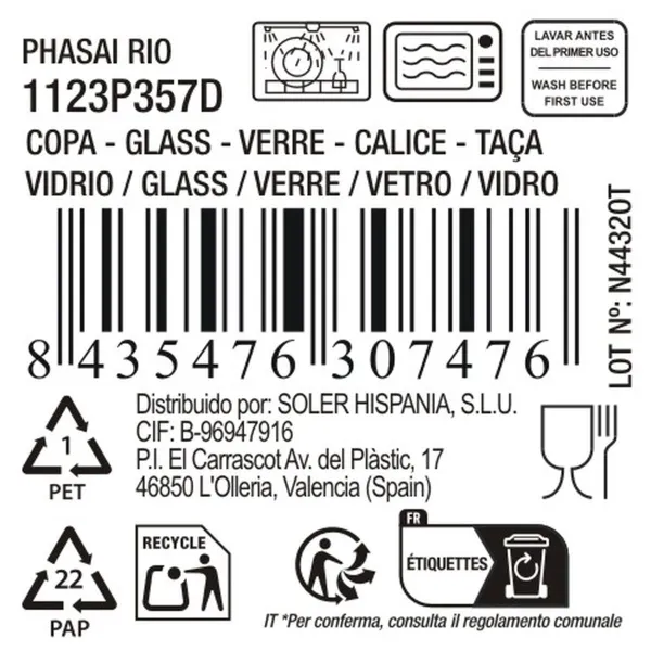 Стакан La Mediterránea Phasai rio Прозрачный Cтекло 500 ml (24 штук)