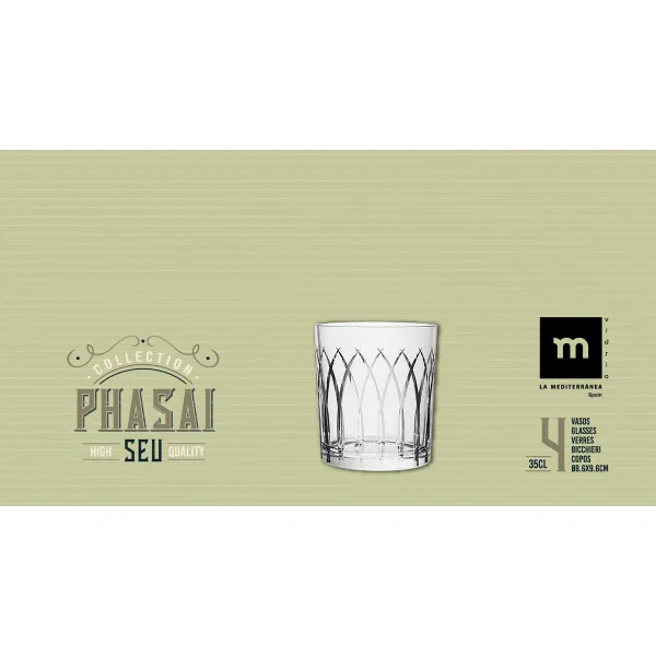Glass La Mediterránea Phasai seu Transparent Glass 350 ml (24 Units)