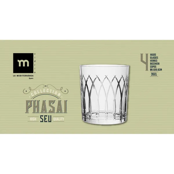 Glass La Mediterránea Phasai seu Transparent Glass 350 ml (24 Units)