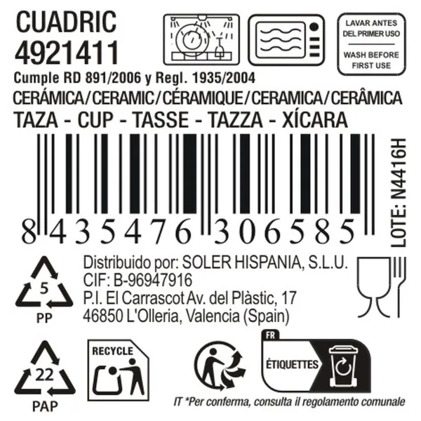 Puodelis La Mediterránea Cuadric 220 ml Keramikinis (24 vnt.)