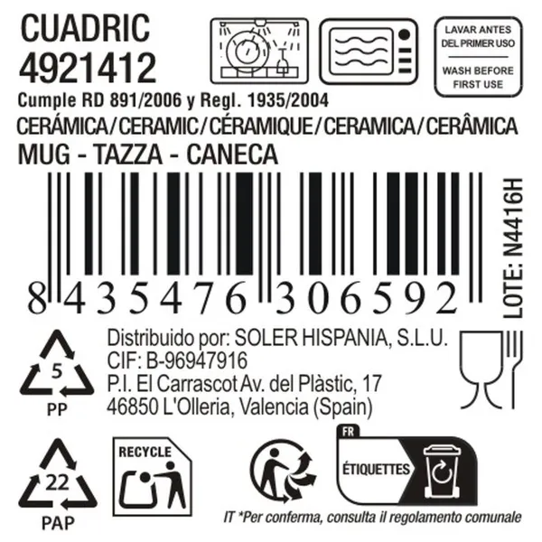 Кружка Mug La Mediterránea Cuadric 320 ml Керамика (18 штук)