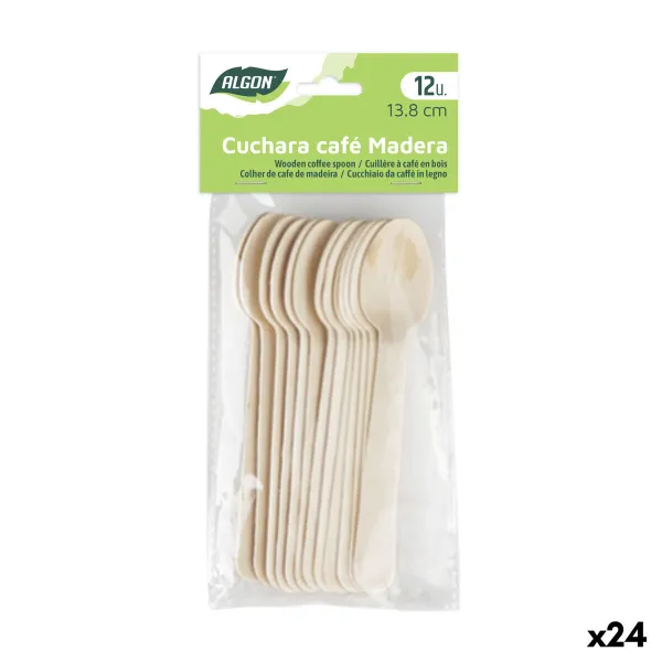 Lusikkasarja Algon Ruskea Puu 13,8 cm 12 Kappaletta (24 osaa)