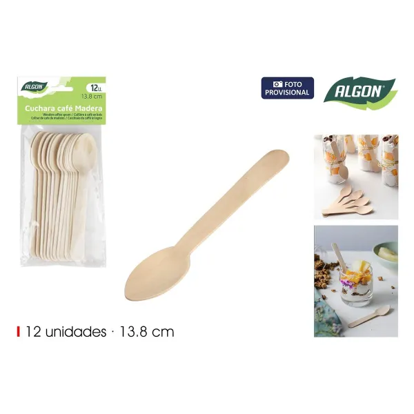 Lusikkasarja Algon Ruskea Puu 13,8 cm 12 Kappaletta (24 osaa)