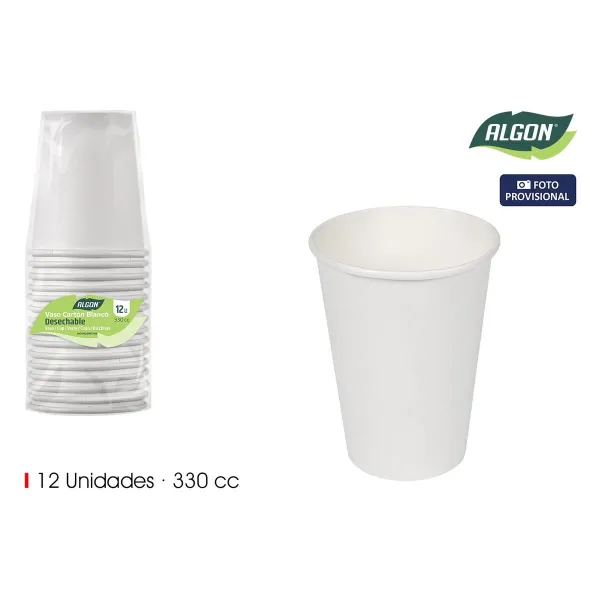 Lasisetti Algon Valkoinen Kartonki 330 ml 12 Kappaletta (24 osaa)