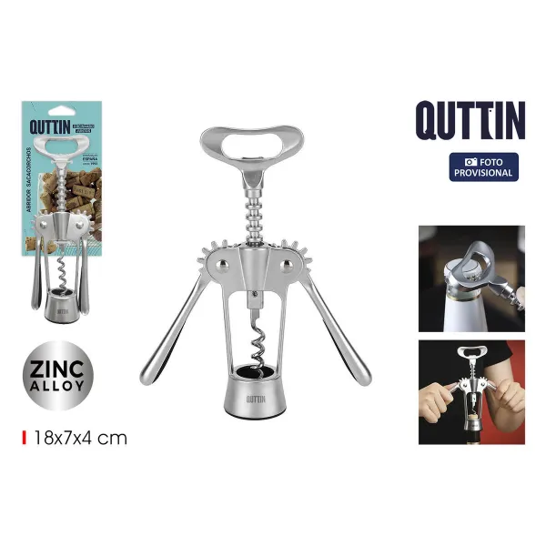 Pudeļu Atvērējs ar Korķviļķi Quttin 18 x 7 x 4 cm Sudrabains (18 gb.)