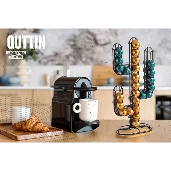 Coffee Capsule Organiser Quttin Black Bamboo Iron 19,5 x 9,5 x 41,5 cm Cactus (12 Units)