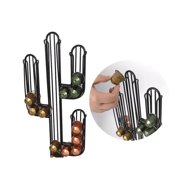 Coffee Capsule Organiser Quttin Black Bamboo Iron 19,5 x 9,5 x 41,5 cm Cactus (12 Units)
