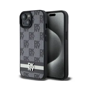 DKNY Leather Checkered Mono Pattern & Printed Stripes - Case for iPhone 15 / 14 / 13 (black)