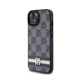 DKNY Leather Checkered Mono Pattern & Printed Stripes - Case for iPhone 15 / 14 / 13 (black)