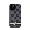 DKNY Leather Checkered Mono Pattern & Printed Stripes - Case for iPhone 15 / 14 / 13 (black)