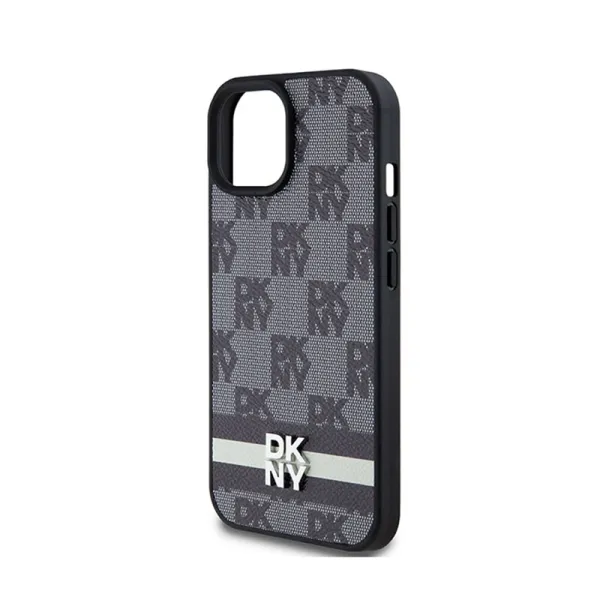 DKNY Leather Checkered Mono Pattern & Printed Stripes - Case for iPhone 15 / 14 / 13 (black)